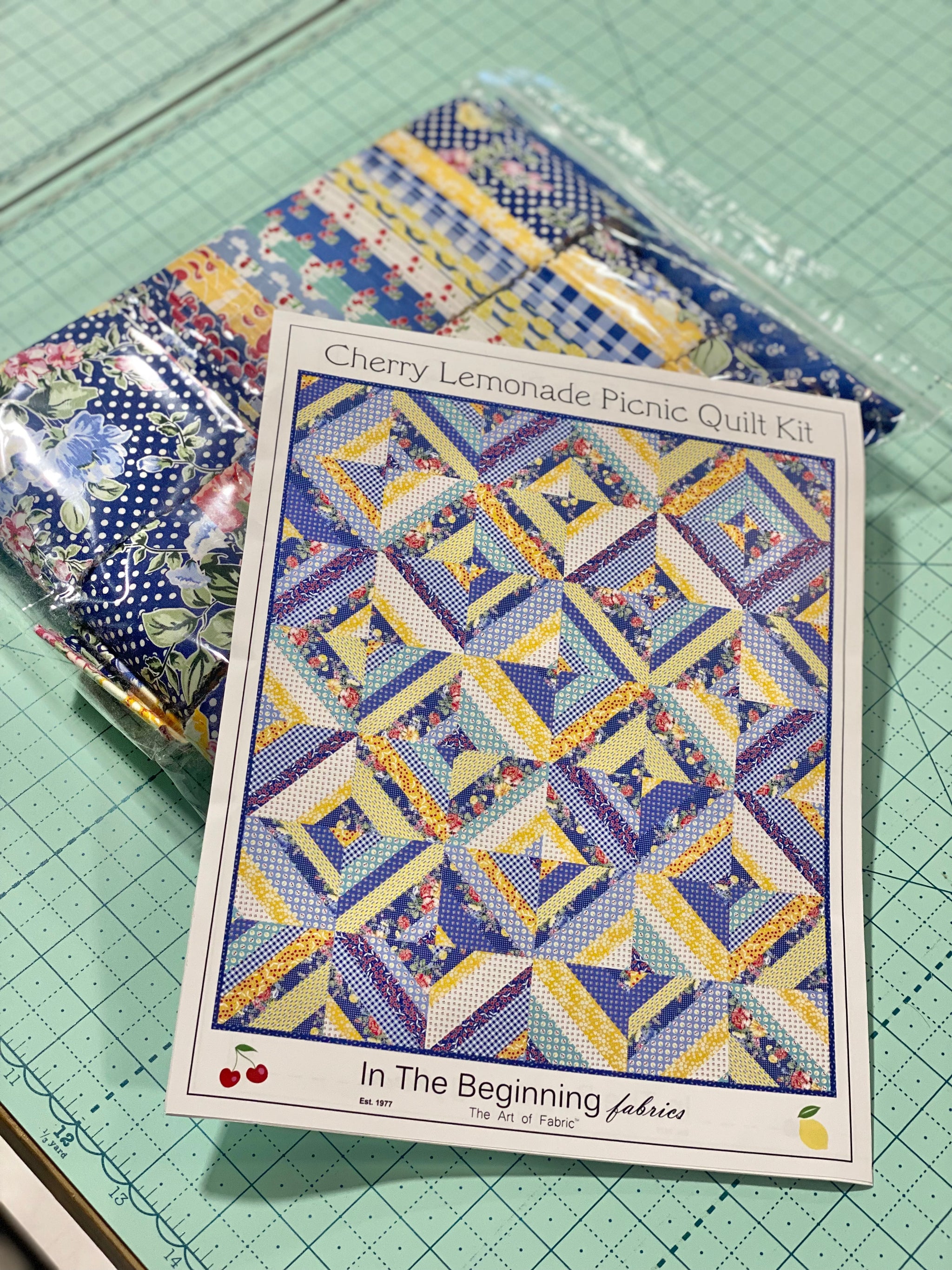 Cherry Lemonade Picnic Quilt Kit by In buy the Beginning Fabrics - Blue # 117