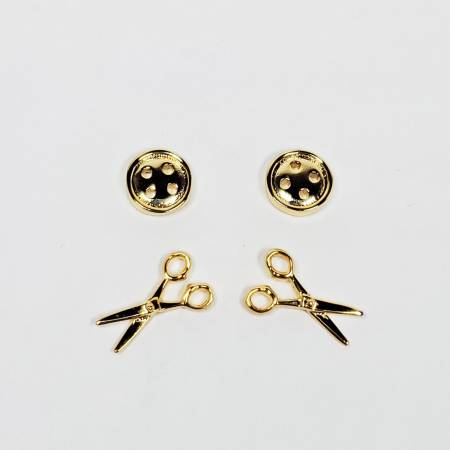 Button & Scissor Earring Set Of 2 Gold