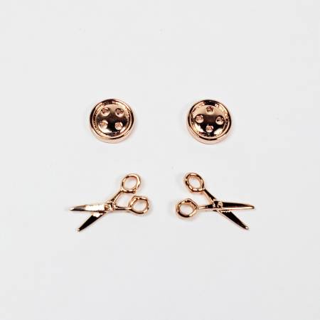 Button & Scissor Earring Set Of 2 Rose Gold