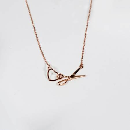 Scissor & Heart Charm Necklace Rose Gold