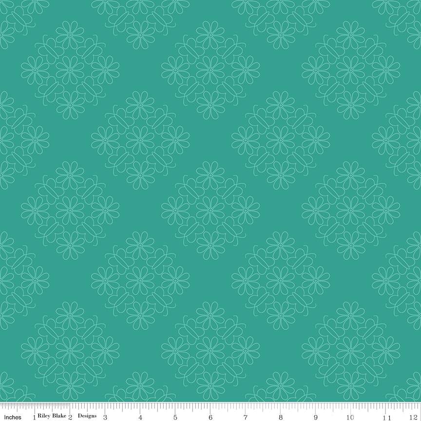 Flower Farm Outlined Floral Teal