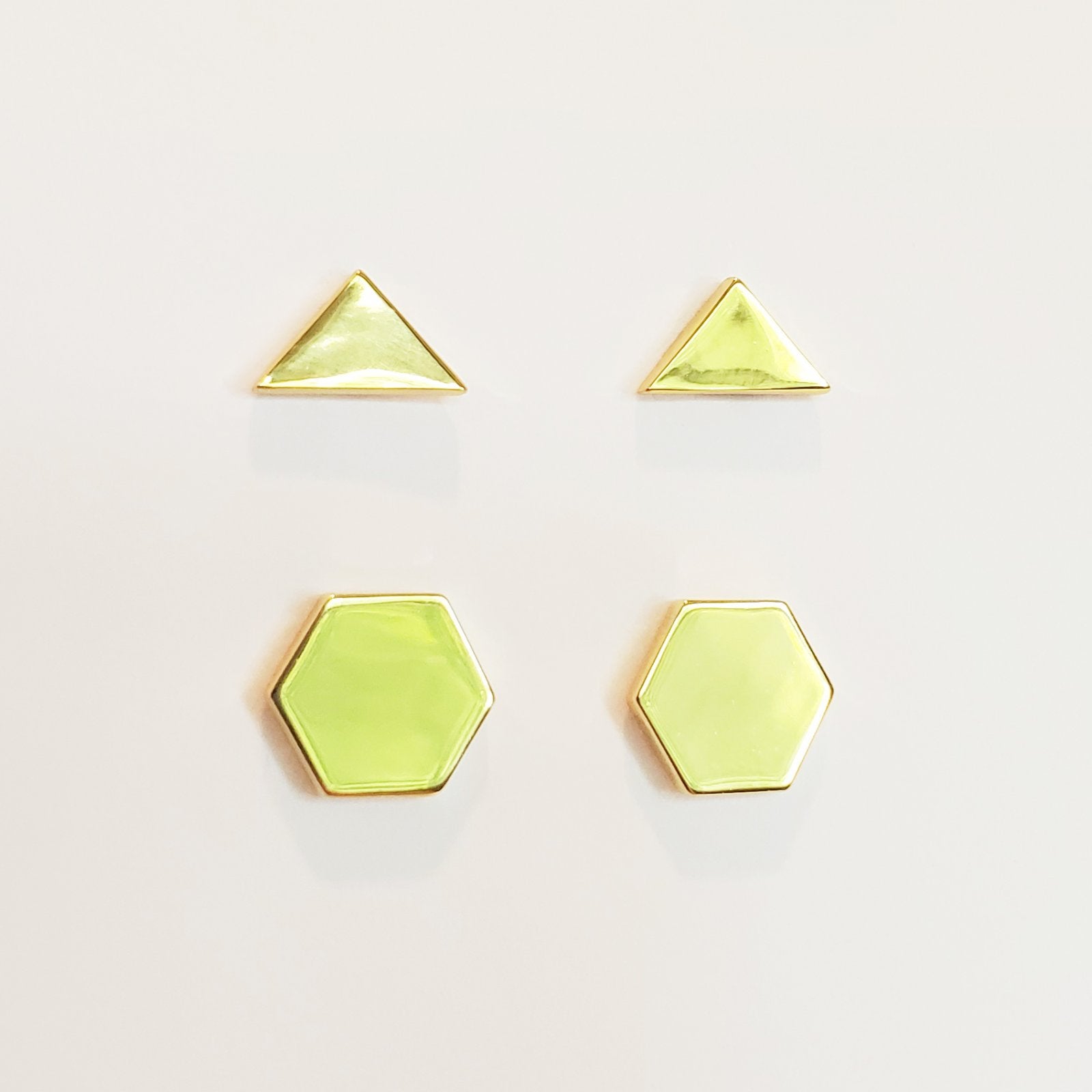 Hexagon & Triangle Post Earring Set Of 2 Gold