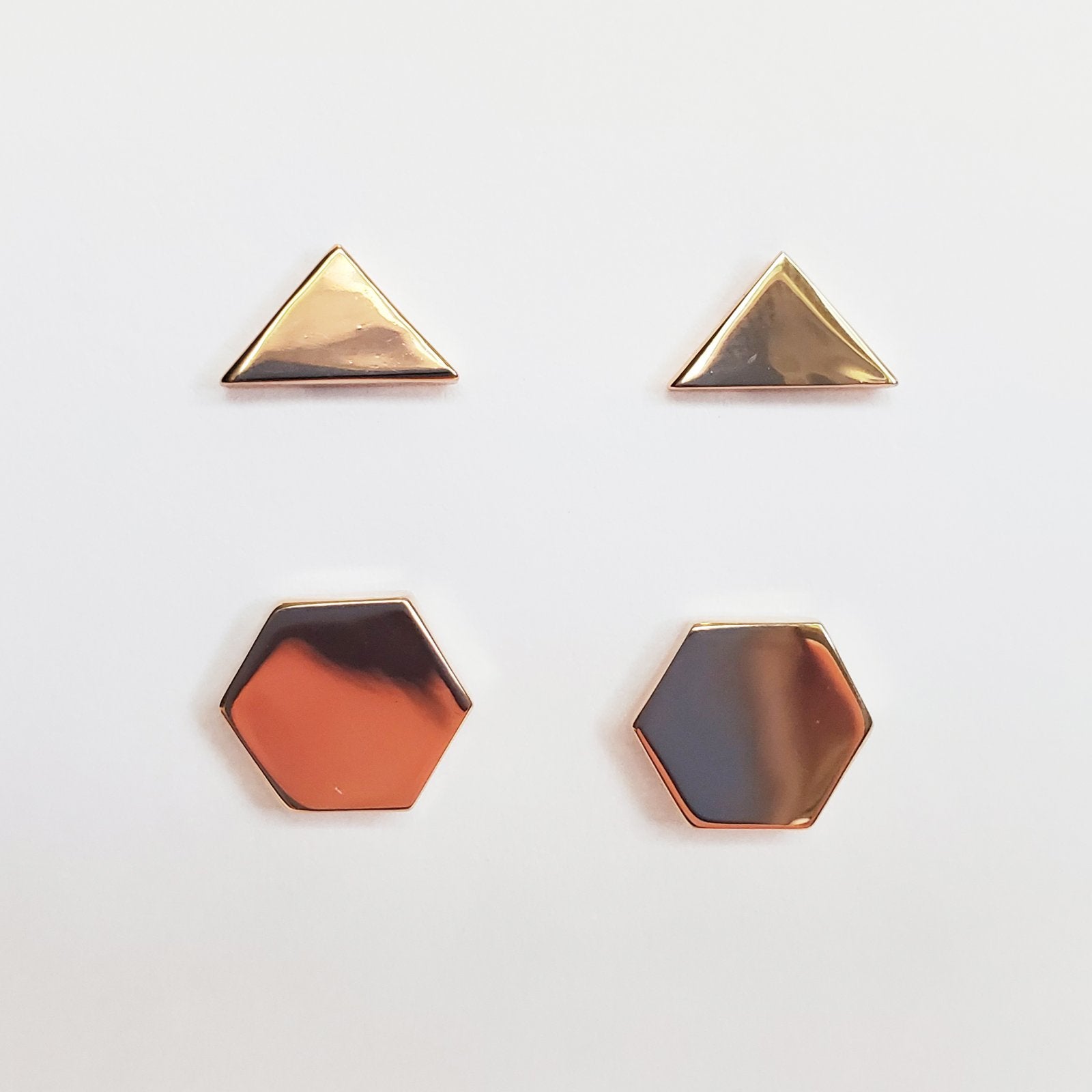 Hexagon & Triangle Post Earring Set Of 2 Rose Gold