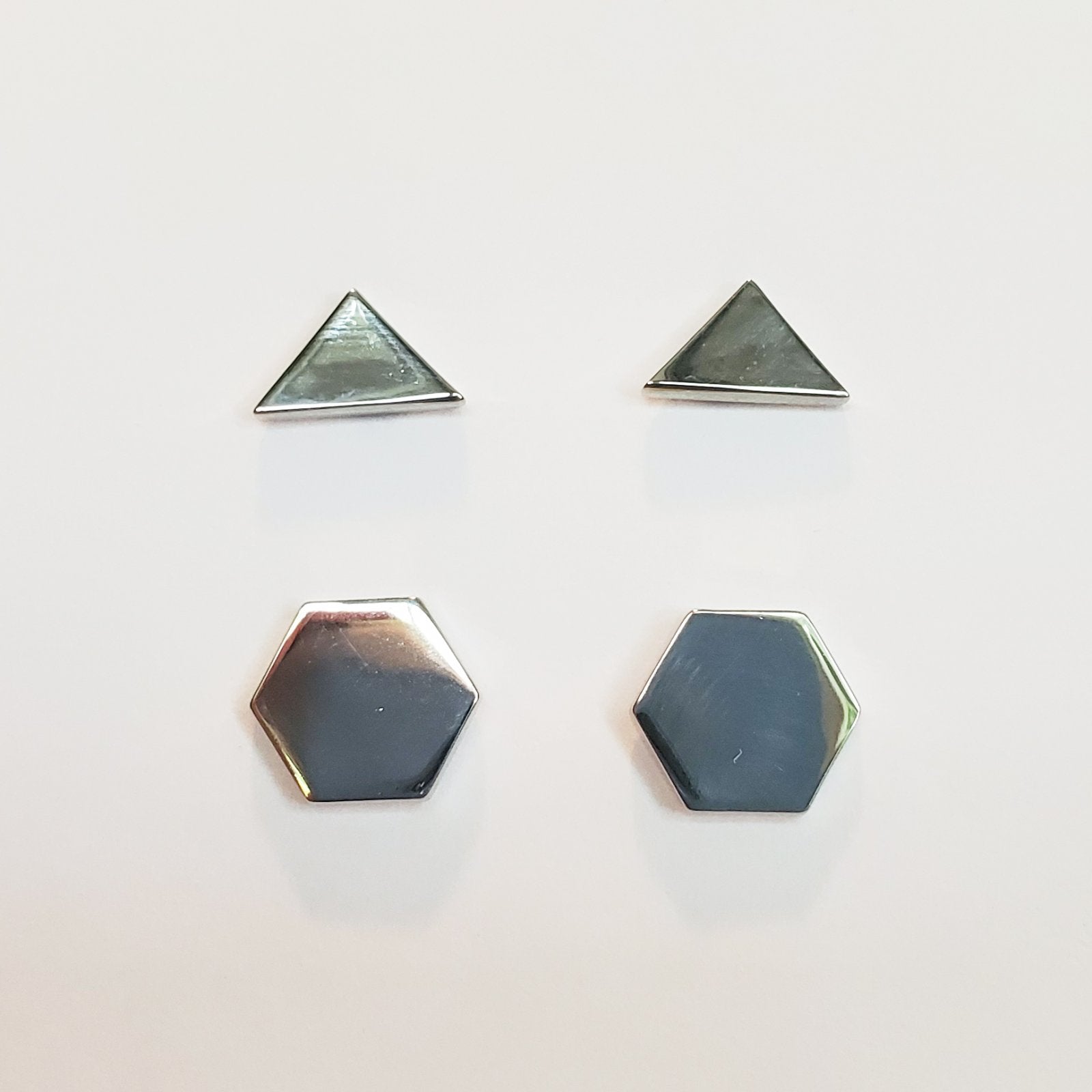 Hexagon & Triangle Post Earring Set Of 2 Silver