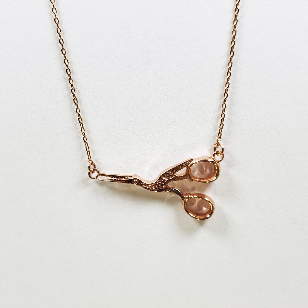 Stork Scissor Necklace Rose Gold