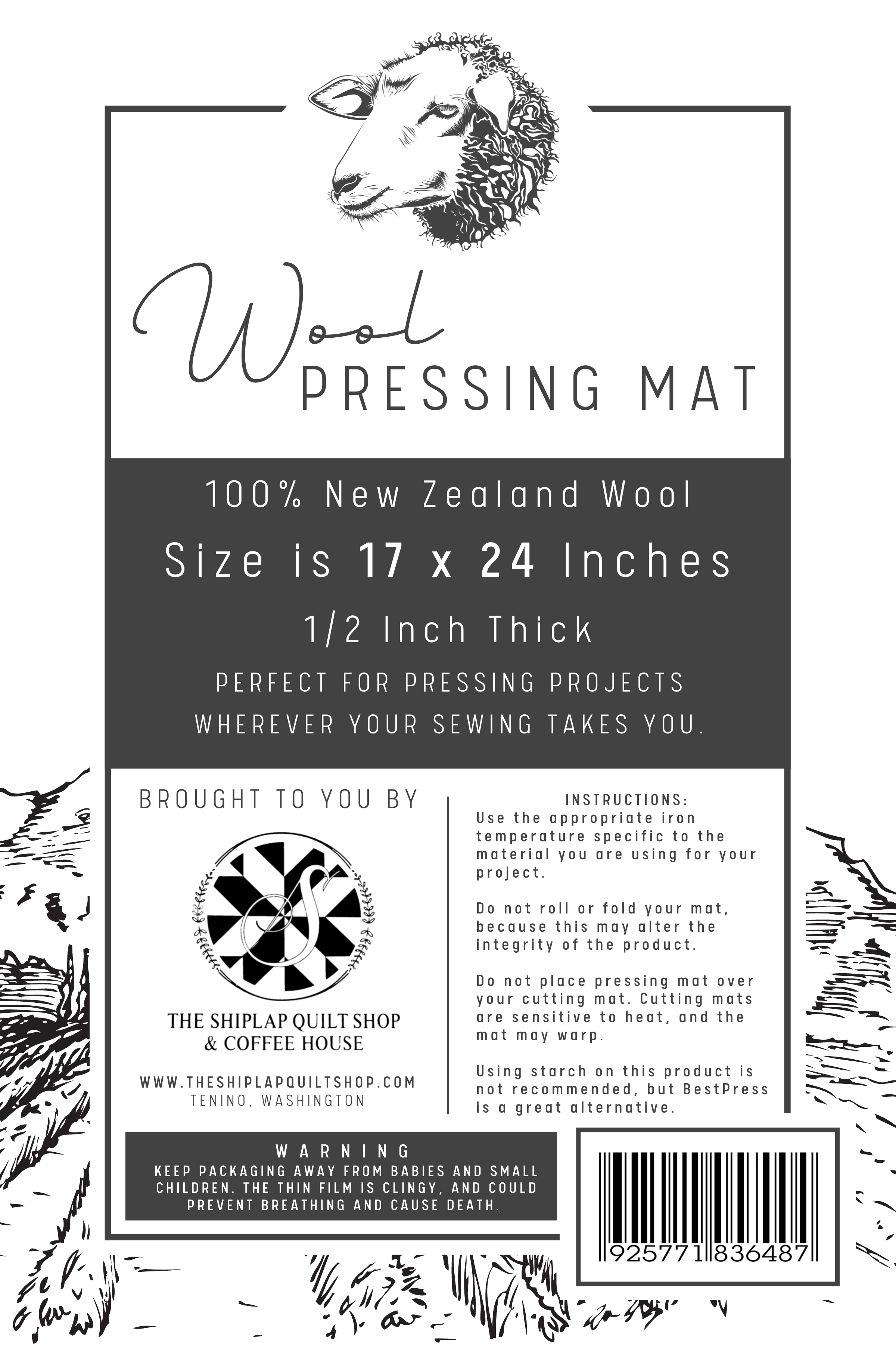  Wool Pressing Mat for Quilting 17 x 24, Wool Ironing